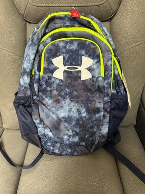 Under Armour Blue Digital Camo Backpack with Neon Yellow Accents